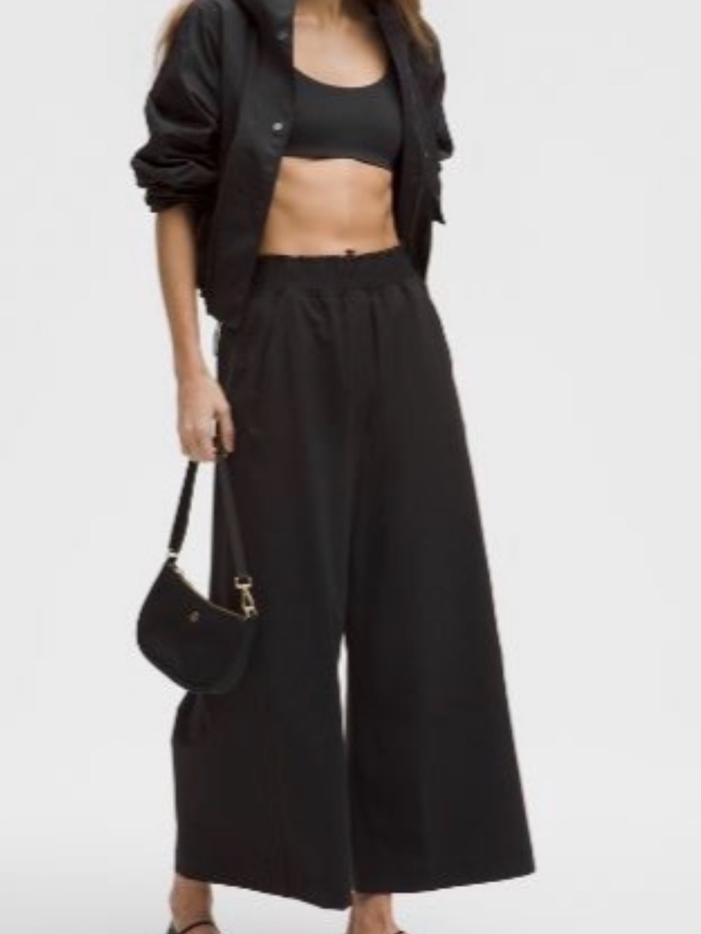 lululemon athletica Black Wide-Leg Crop Pants with Ruffle Waist